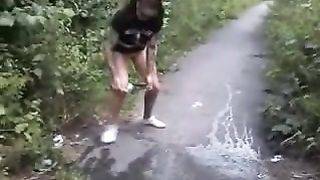 Crazy girlfriend peeing near her best friend