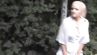 Small slut peeing outdoor