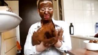 covered her boobs and face with poop