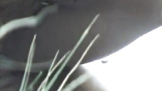 Fingering her pussy while pooping slowly