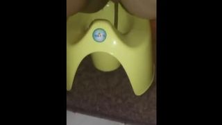 Fat wife shitting in green potty