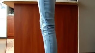 Did a mess in her tight blue jeans