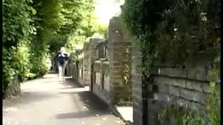 Chubby blonde peeing in public