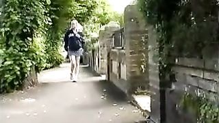 Chubby blonde peeing in public