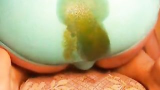 Shemale shitting in blue panties