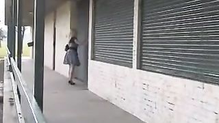 Busty blonde peeing outdoor slowly