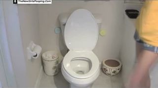 Beautiful blonde college girl pooping