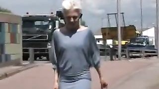 Girl with short hair peeing