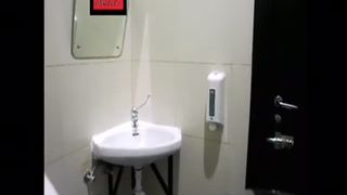 Beautiful teen shitting in public sink