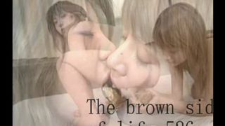 Two girls kissing with poop