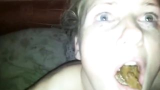 Blonde teen eats shit without gagging