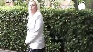 Rich blonde secretary peeing in public