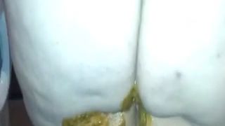 Fat granny shitting on plate