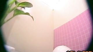 Hairy girl pooping in public bathroom