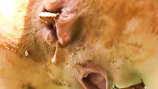 Dark haired Czech girl smearing shit