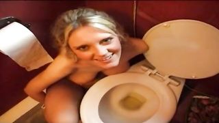 Blonde Swedish girl drinking piss