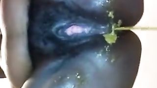 Black girl shitting on her knees