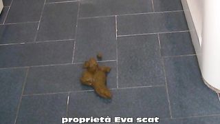 Hairy babe shitting on bathroom floor