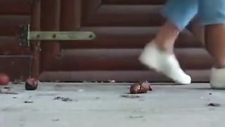 Tanned girl shitting outdoor