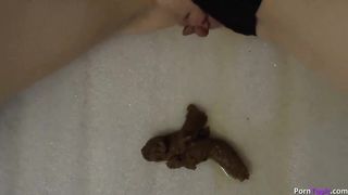 Masked blonde teen pooping