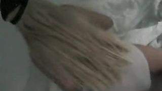 Blonde babe shitting in her panties