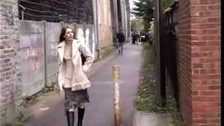 Pierced babe peeing outdoor