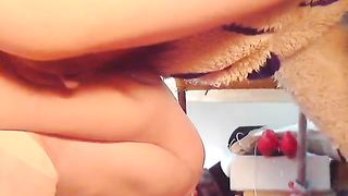 Asian girl pooping in close up slowly