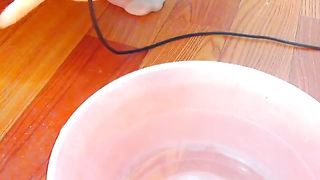 Asian girl pooping in close up slowly