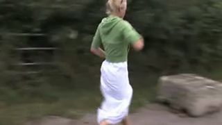 Hot blonde peeing outdoor