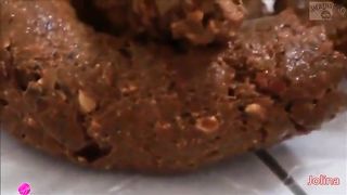 Dark haired teen eating fresh shit