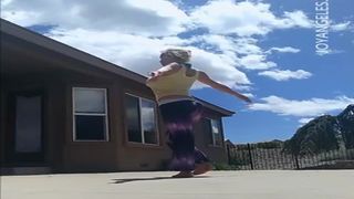 Hot blonde shitting after morning stretch