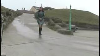 Redhead teen peeing outdoor