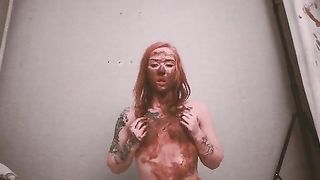 Redhead teen sucking scat cock