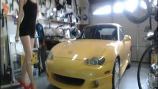 Smoking hot blonde shitting in garage