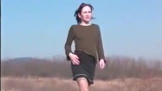 Petite girl peeing outdoor without wiping