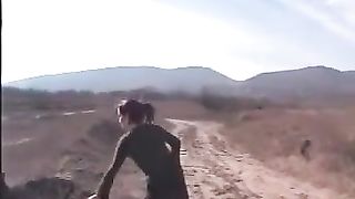 Petite girl peeing outdoor without wiping