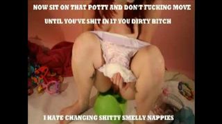 Shaved girl pooping a big one