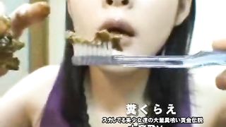 Asian girls eating poop together