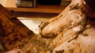 mature woman smearing shit on entre body