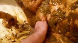 mature woman smearing shit on entre body